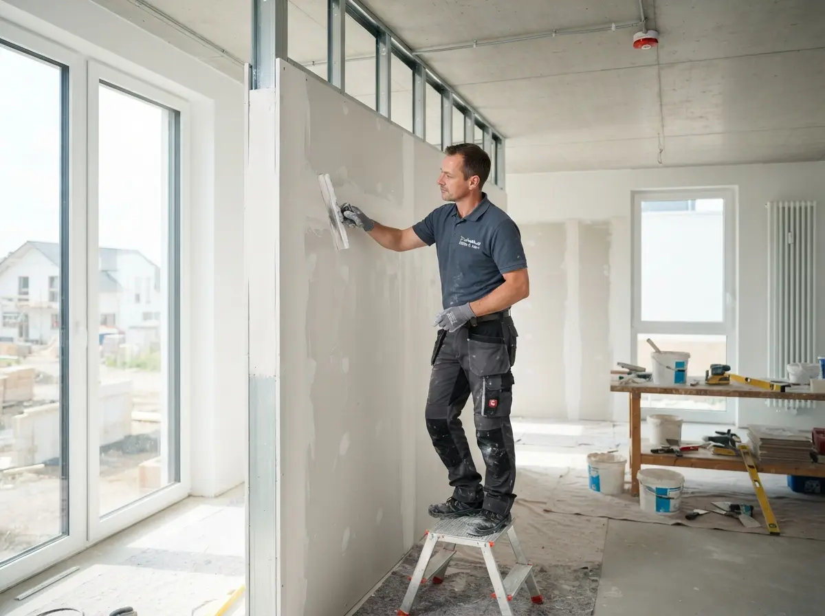 Trockenbauarbeiten an einer Gipskartonwand